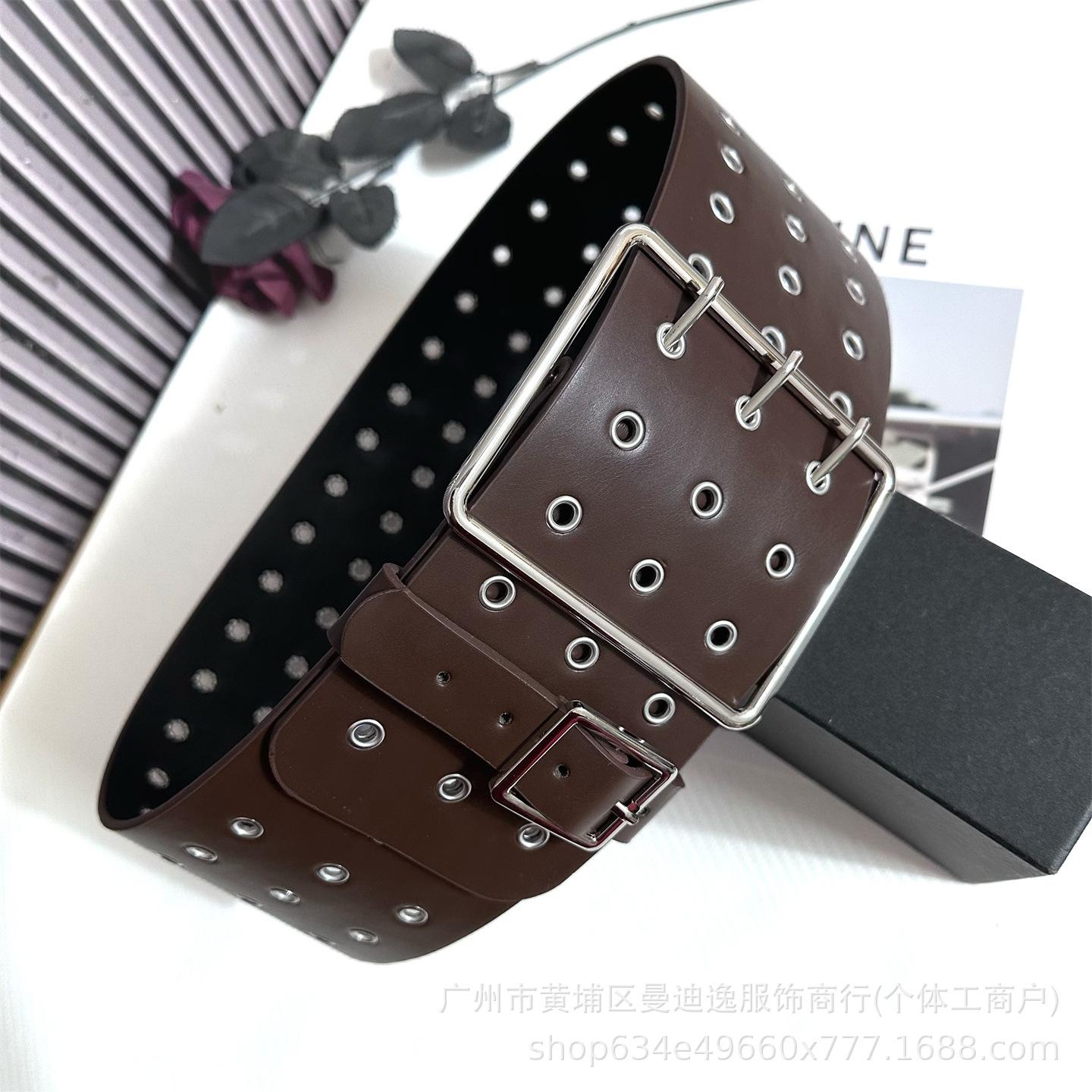 

Concave waist seal fashion waist ultra-wide belt three rows of pinhole rivets air eye belt punk fashionable versatile