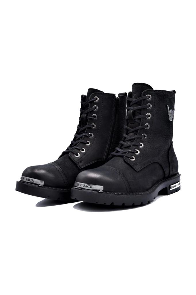 Men's Fashion Genuine Leather Thick Heeled Booties Black Boots Shoes