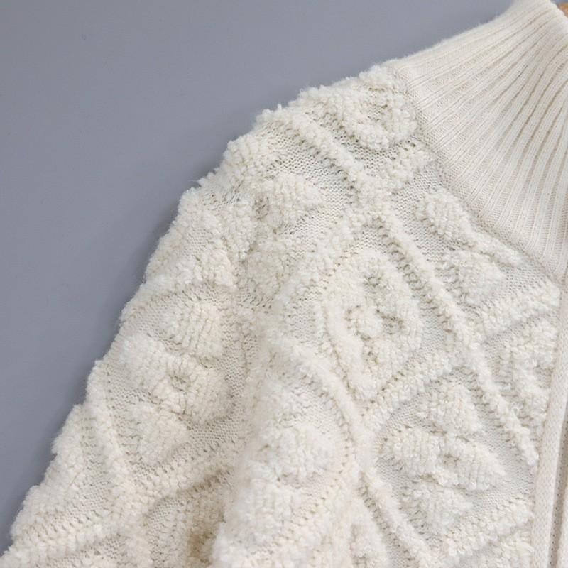 Womens Zip-up Stand Collar Knit Cardigan Thick Warm Sweater