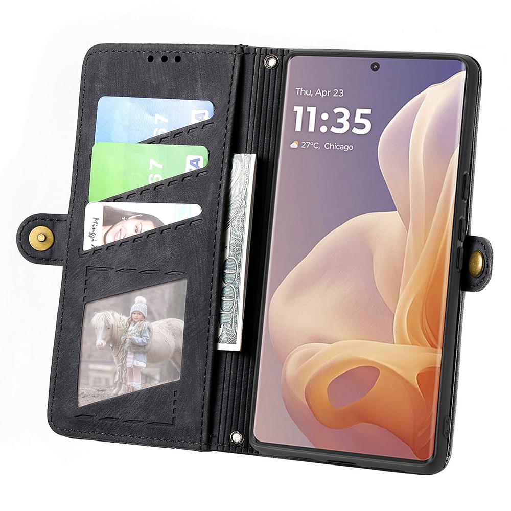 For Motorola Moto G85 5G/S50 Neo 5G Zipper Wallet Case Geometry Lines Leather Phone Cover with Strap