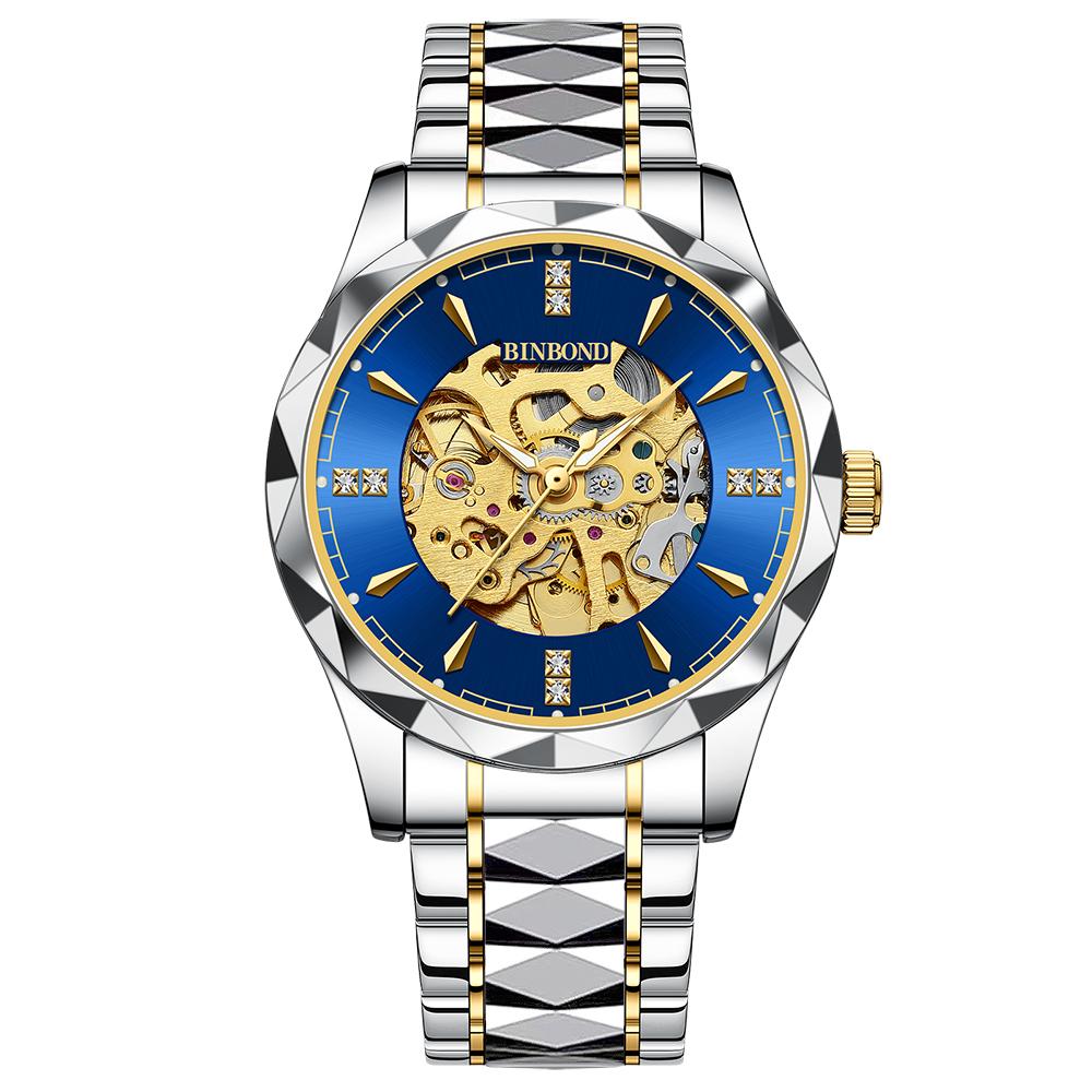 BINBOND Luminous Waterproof Automatic Tourbillon Men's Watch Reloj Skeleton Authentic Mechanical Wristwatches For Men Luxury