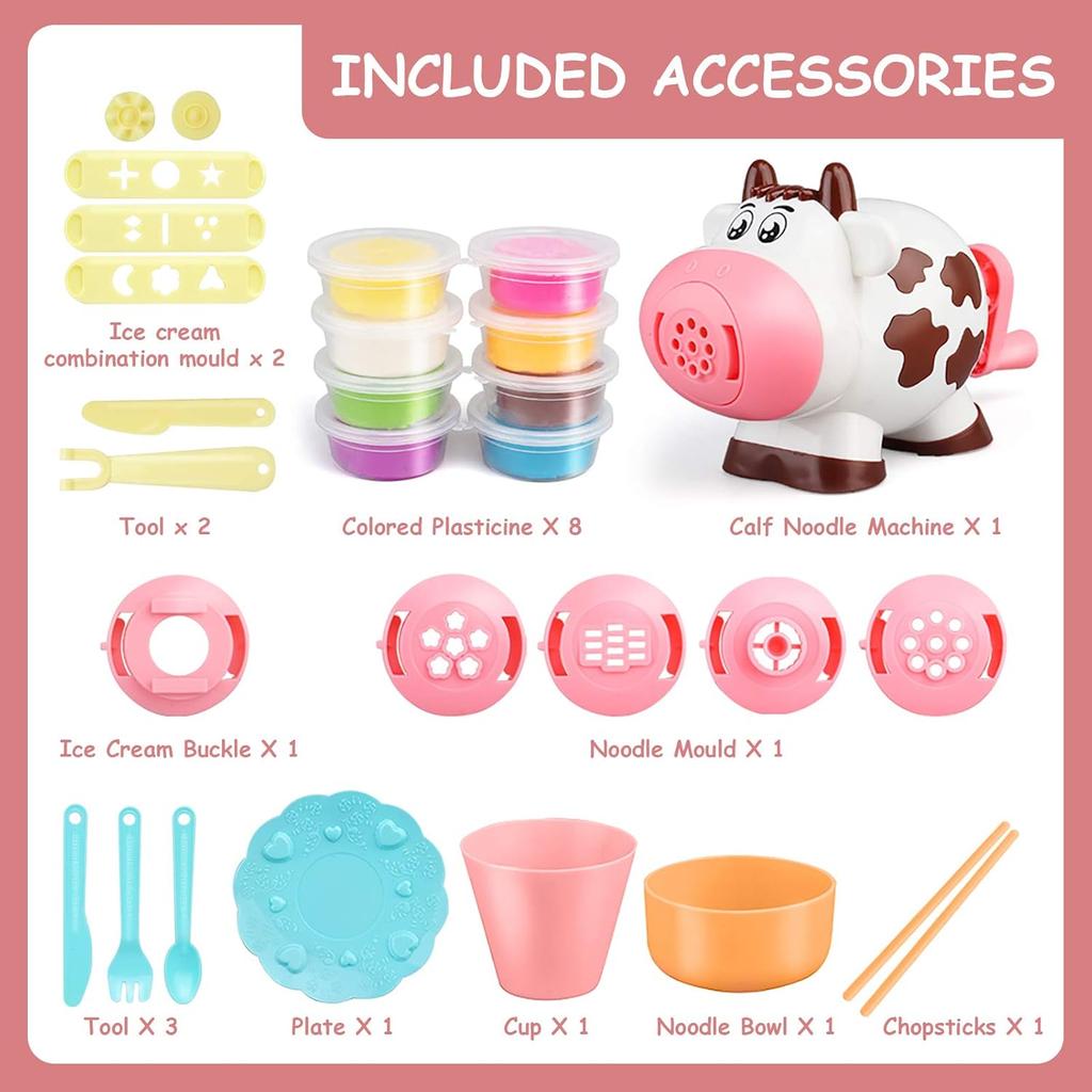 28Pcs Kitchen Creations Noodle Playset and Ice Cream Maker Machine Dough for Kids,Play Kit for Birthday Holiday Craft Gift