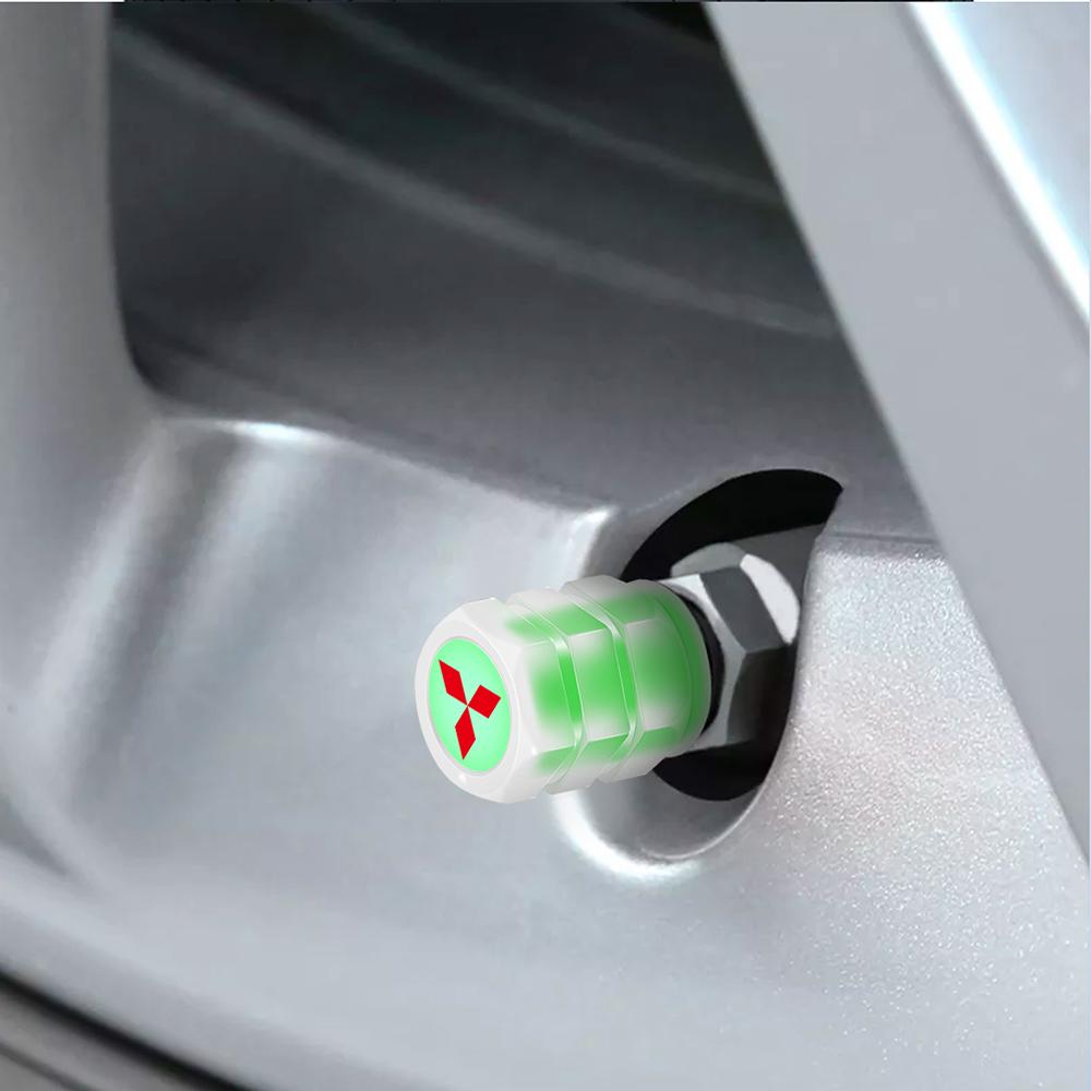 4 Stück Auto-Reifenventilkappe Fluoreszierend Motorrad Fahrrad Reifen Staubkappe für MITSUBISHI Ralliart Outlander ASX EX LANCER AIRTREK