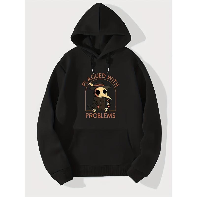 Polyester Hoodie Sweatshirt, Loose Fit, Warm Pullover Hooded Sweatshirt with Front Pocket XXL чёрный