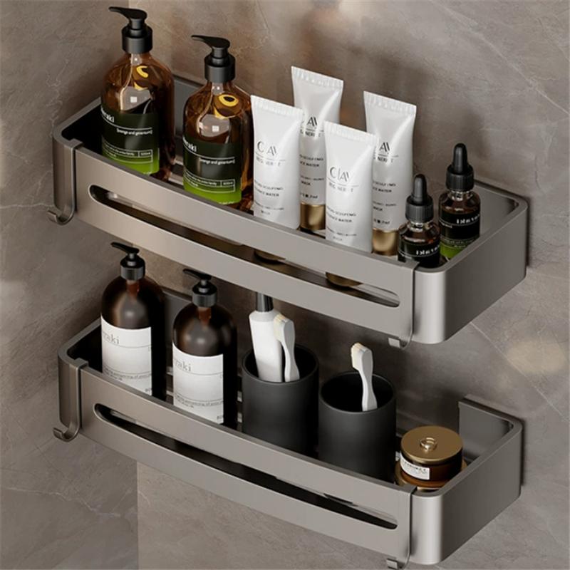 Bathroom Storage Holder Bath Shelf Bath Shower Shelf Aluminum SquareBathroom Corner Shelf Gray Aluminum Kitchen Storage Holder