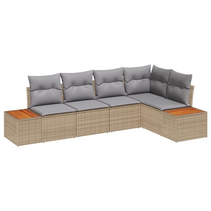 VidaXL Ensemble de Canapé de Jardin 5 Pièces avec Coussins Beige Rotin Poly Acacia 3348086