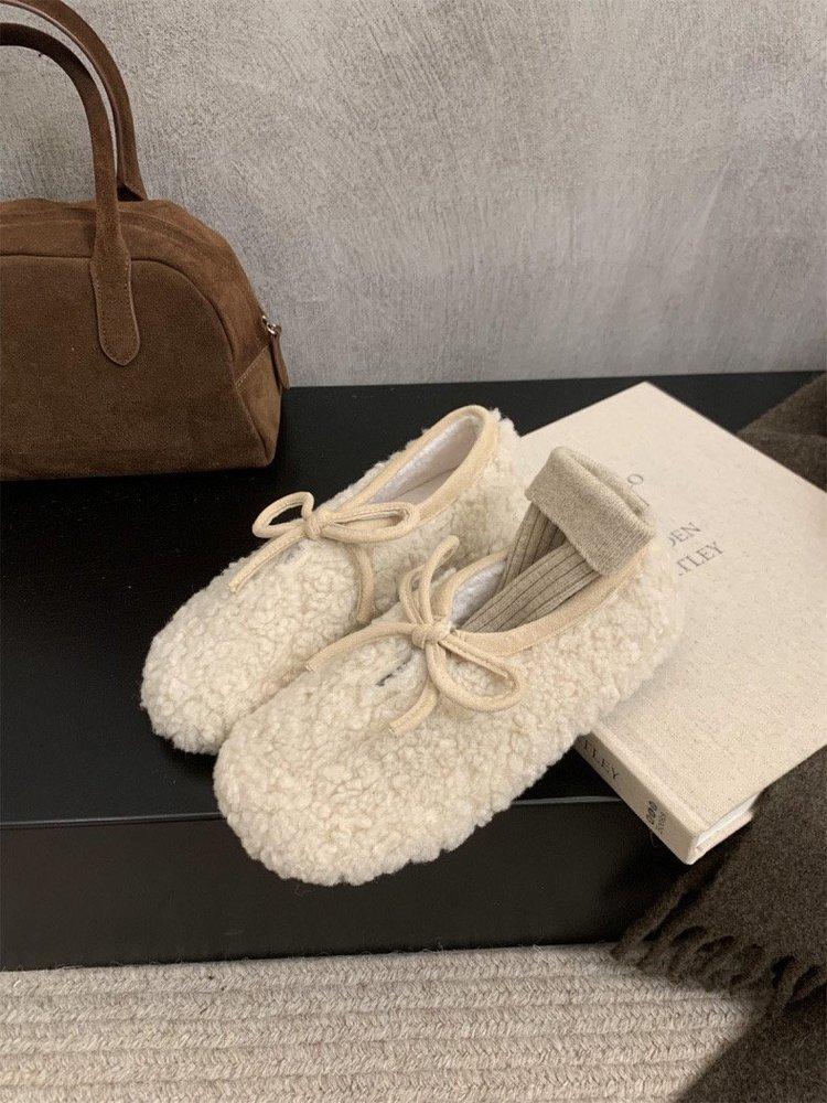 Wool version! Sweet and white round head inner height-increasing fluffy shoes for women outside winter velvet warm bean cotton shoes