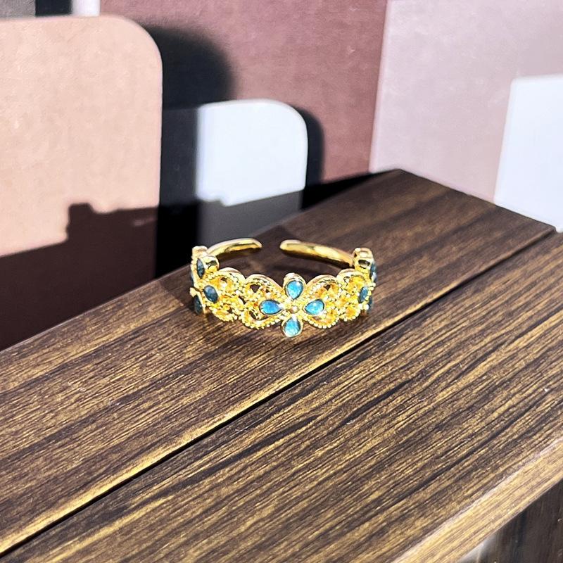 2026 Sweet and Cool Colorful Drip Glaze Temperament Court Style Retro Ring Female Flower Niche Ring