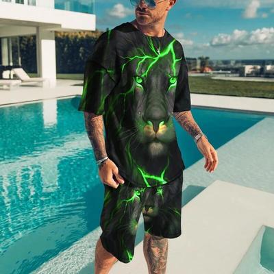 New Summer Streetwear Men's Set Sportswear 3D Printing of Lion Patterns T-Shirts Shorts Sets Men Casual 2 Piece Set Sport Tops