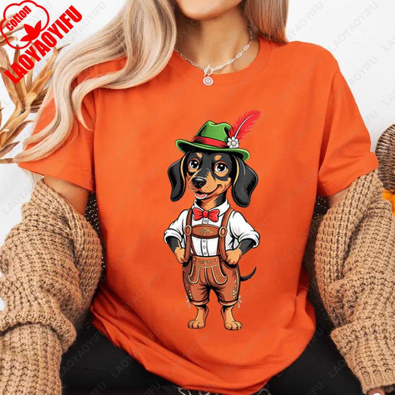 Funny Oktoberfest Cute Hat Dog German Beer Party Men Women Casual Tshirt Retro Fashion Cotton Tees New Autumn Winter Unisex Tops