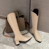 Women's High-heeled Boots Autumn and Winter Temperament Versatile Thick Heel Solid Color Large Size Medium Boots