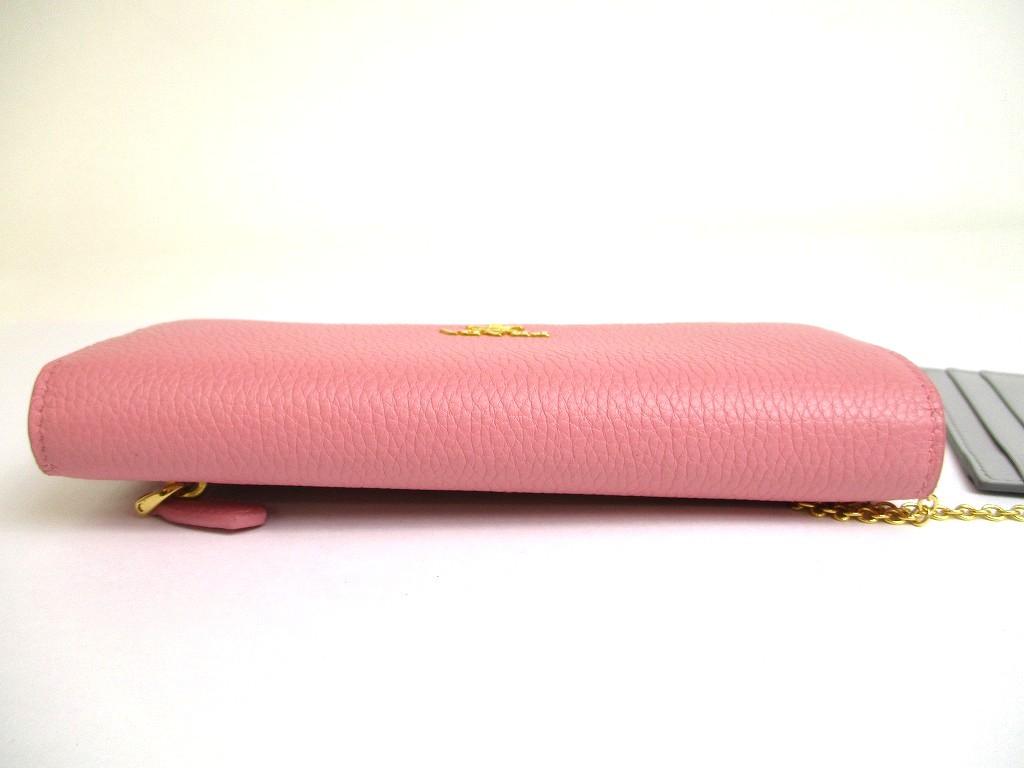 Authentic PRADA Pink and Gray Deer Leather Bifold Long Flap Wallet #a636  Refurbished