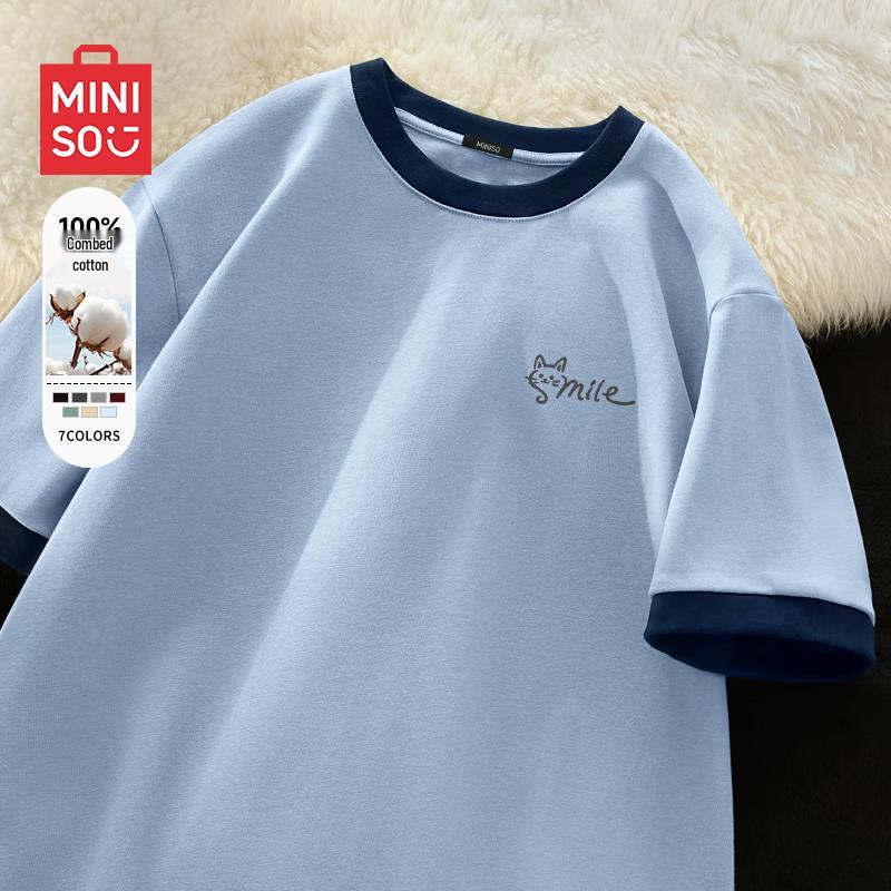 MINISO Men s Summer Loose Fit T-Shirt with Smile Cat Graphic XL