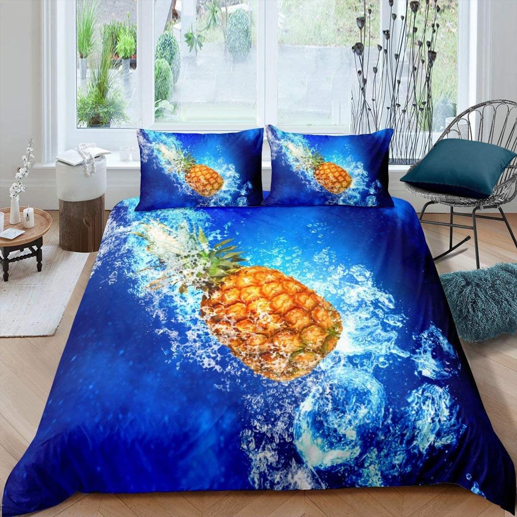 Pineapple Duvet Cover Set Yellow Fruit Pattern King Queen Size For Kids Boys Girls Polyester Comforter Cover With Pillowcase