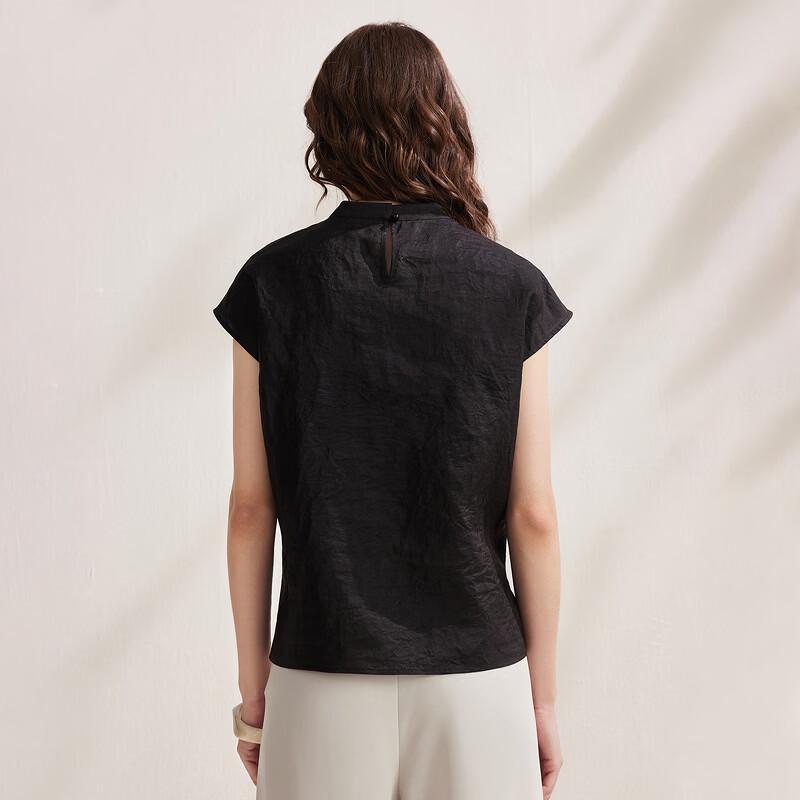New Chinese Style Mulberry Silk Koi Embroidered Short Sleeve Top