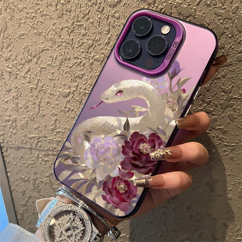 Luxury Snake Year Anti-drop Armour Case For iPhone 16 15 Pro Max 15 14 13 12 11 Pro X XR XS 7 8 Plus Lens Protect Plating Cover