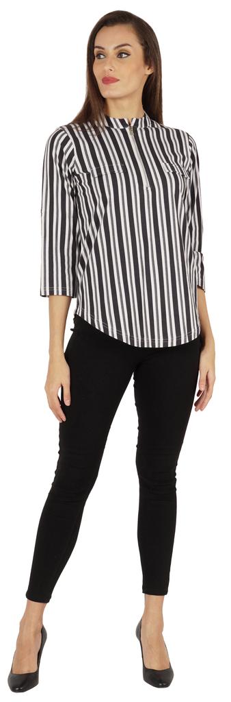 Inkmeso Fashionable Printed Casual Top For Women  s Mandarin Collar Relaxed-Fit Tunic