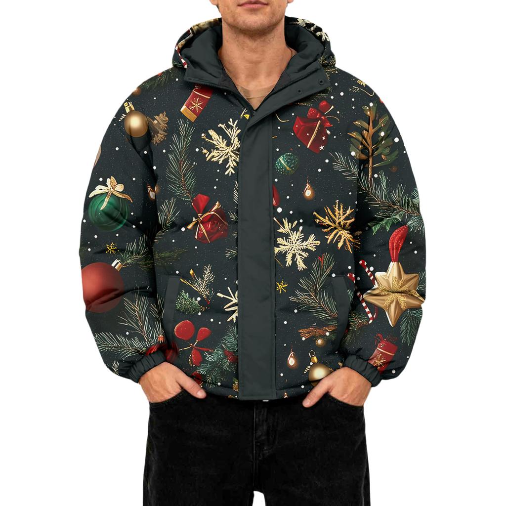 Men's Oversized Casual Down Jacket With Long Sleeves And Hood