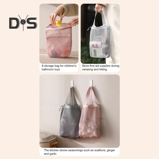 Storage Shower Bag Beach Toilet Bag Zipper Closure Large Capacity Solid Color Hollow Mesh Cosmetic Bag with Handle