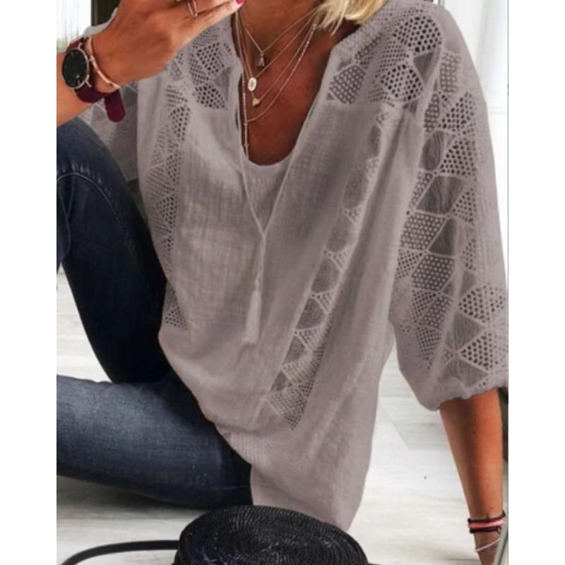 BITCED Camicette e camicie da donna con scollo a V, maniche corte, stampa tinta unita casual alla moda