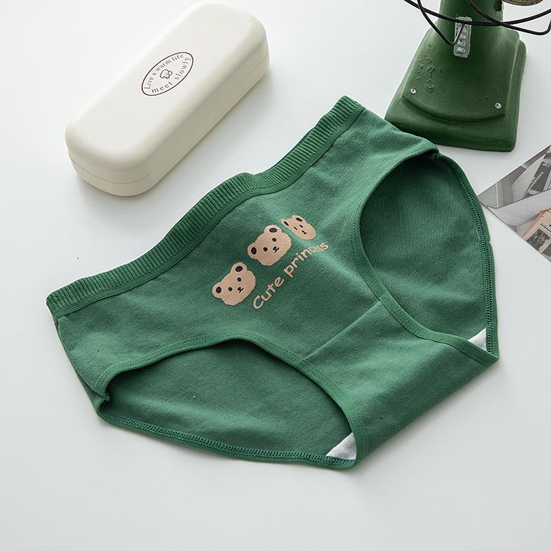 

Женское нижнее белье из чистого хлопка с милым японским мультяшным зеленым медведем - средняя талия для женщин и девочек Medium