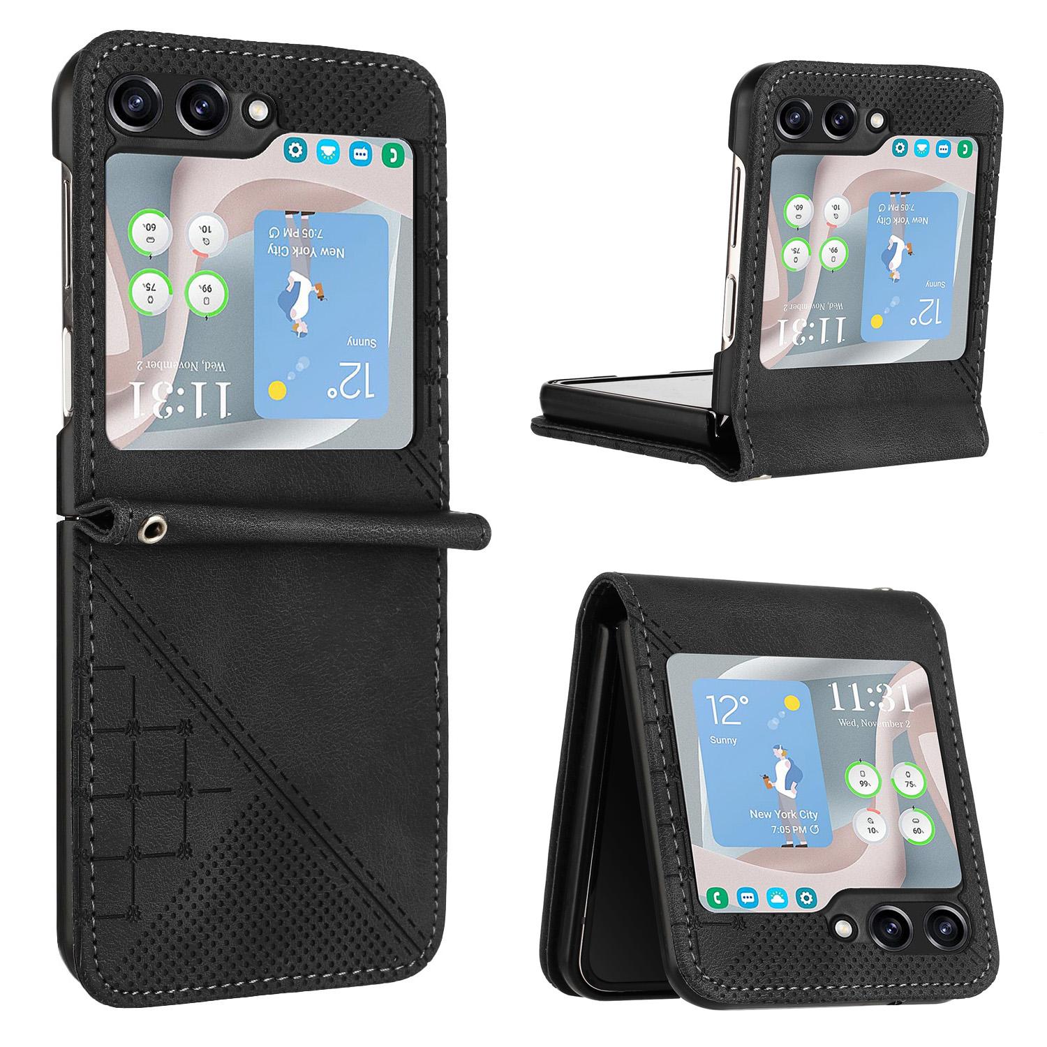 

For Samsung Galaxy Z Flip5 5G Leather Wallet Case Butterfly Flower Imprinted Phone Cover with Strap F
