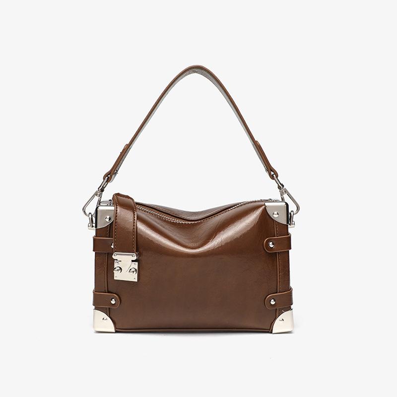 

2025 Spring vintage square soft box bag genuine leather pillow bag single shoulder crossbody women s bag коричневий