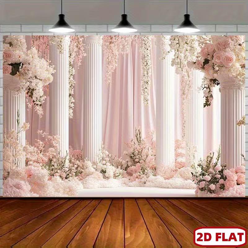 2D Blush Pink Floral Studio Backdrop Wedding Photoshoot Background