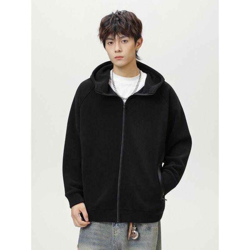 Wassup Fleece Jacket for Men, Spring and Autumn Style, Hooded Cardigan, Warm, Thickened, Fleece-Lined, Outdoor Fleece Jacket, Trendy