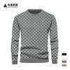 2025 Men's Autumn and Winter Men's Knitted Sweater Heavy Jacquard Checkerboard European and American Crew Neck Casual Bottom Long Sleeve Top