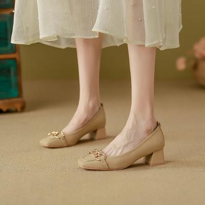 Sheepskin Version~ Fashion Square Head Single Shoes Women's Fashion Outer Wear High-heeled Shoes Chengdu Style Quality Thick Heel