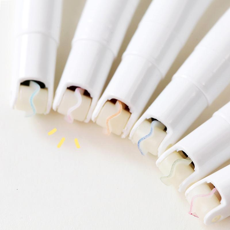 6pcs Line Shaped Highlighter Pen Multi Color Roller Tip Curve Liner Marker Highlighter Novelty Stationery School