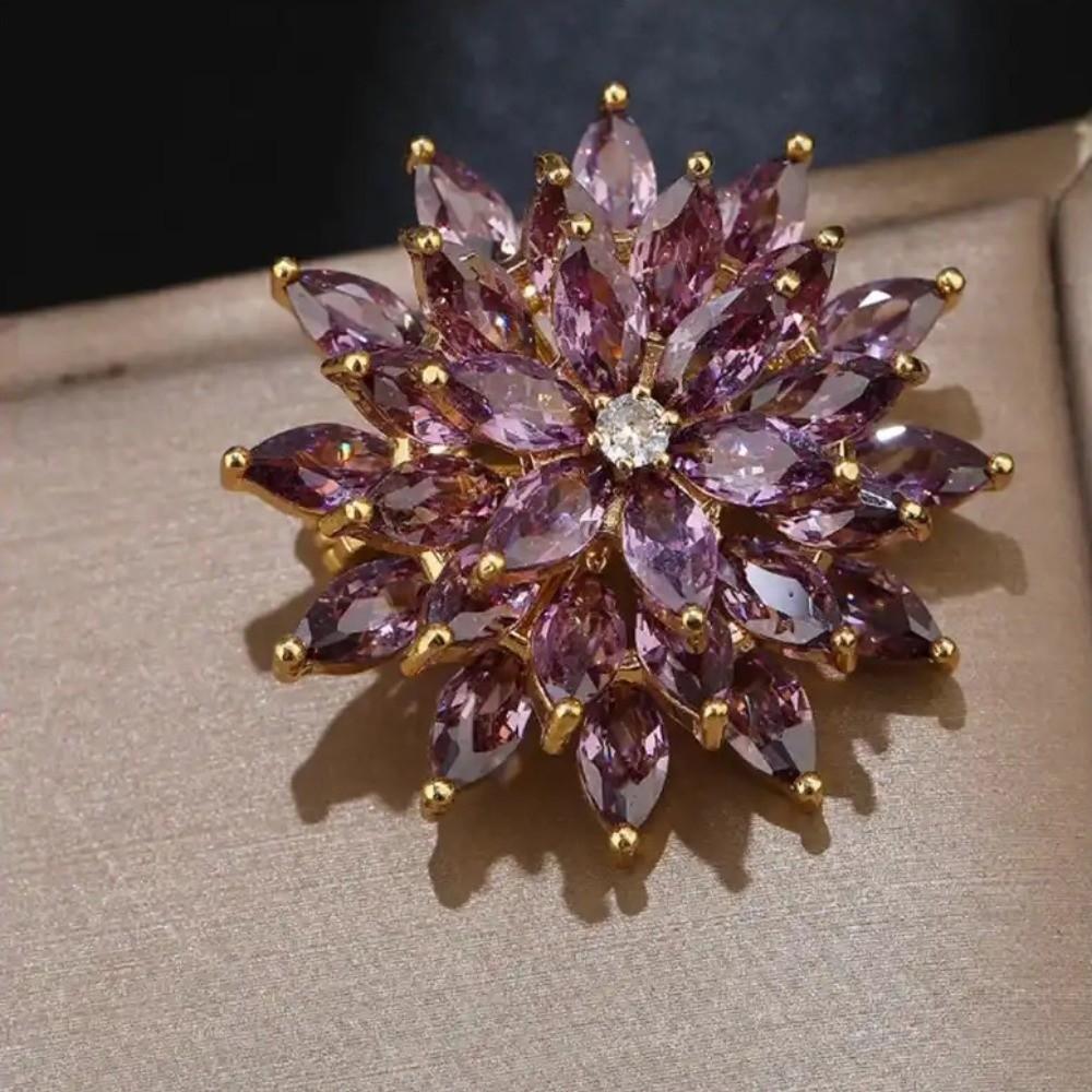 Jewelry Rotating Snowflake Brooch Rhinestone Floral Badge Vintage Flower Lapel Pin  Gift