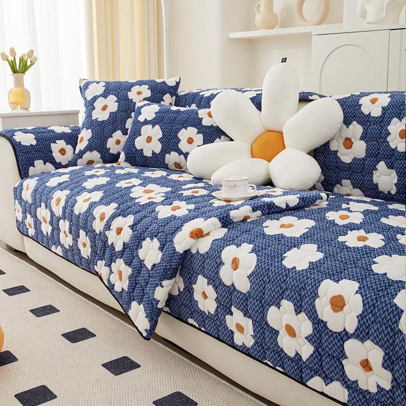 

Утолщенный плюшевый чехол для дивана, нескользящий коврик для дивана, зимние теплые моющиеся чехлы для дивана для гостиной, мягкий диван с цветочным принтом, полотенце 45x45cm pillowcase