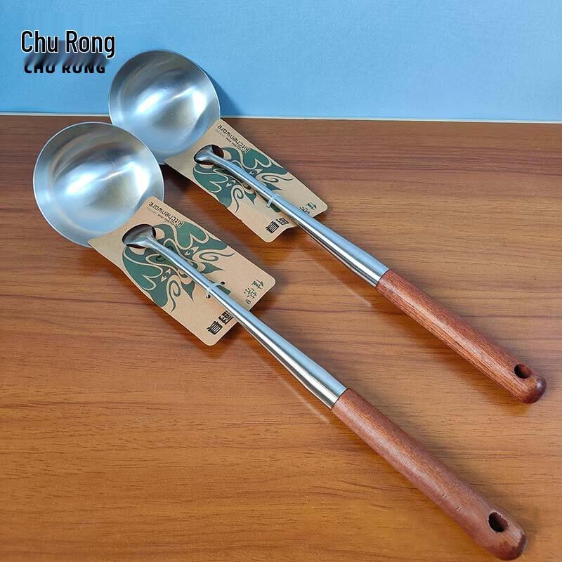 Churong Non-magnetic Thickened 304 Stainless Steel Wooden Handle Spoon