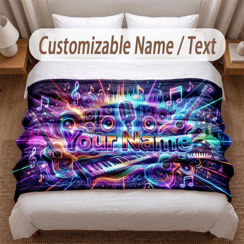 Music General Theme Soft Blanket Personalized Custom Name Text Print Warm Blanket Home Sofa Bedroom Decor