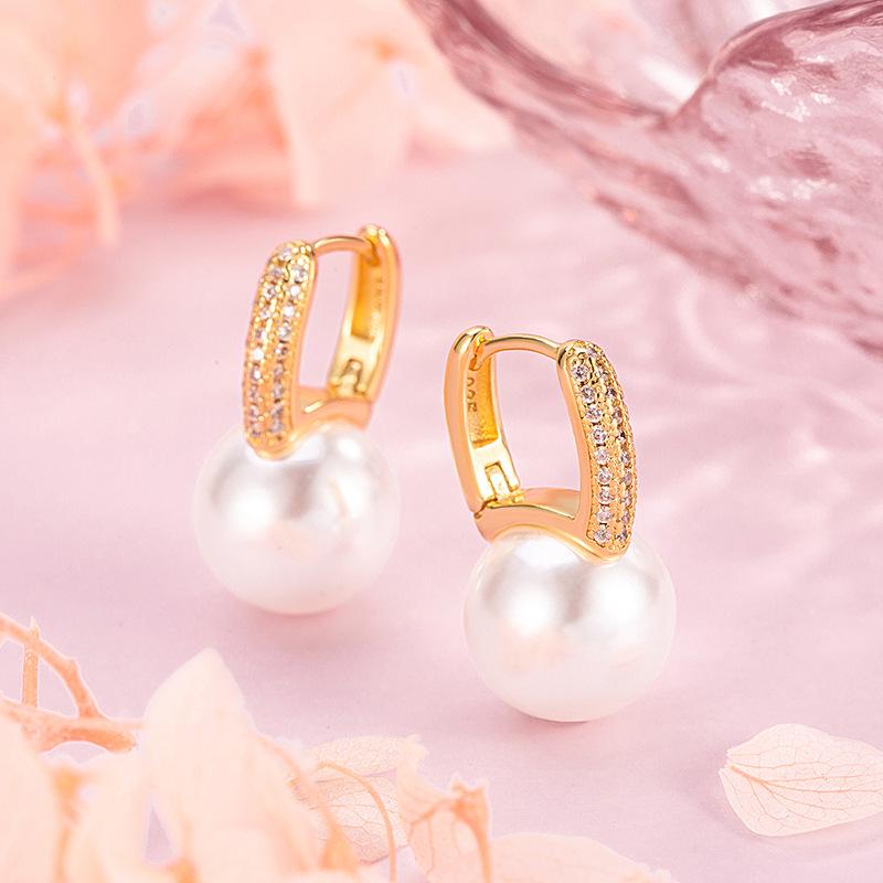 Элегантные французские серьги с жемчугом и цирконием: Универсальные, Классические, Высококачественные гвоздики для женщин Copper