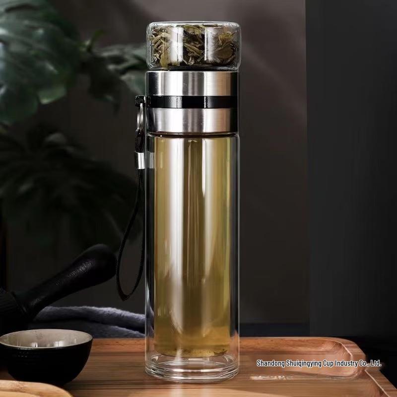 Shuangqi Portable Tea Separation Double-Layer Glass Cup