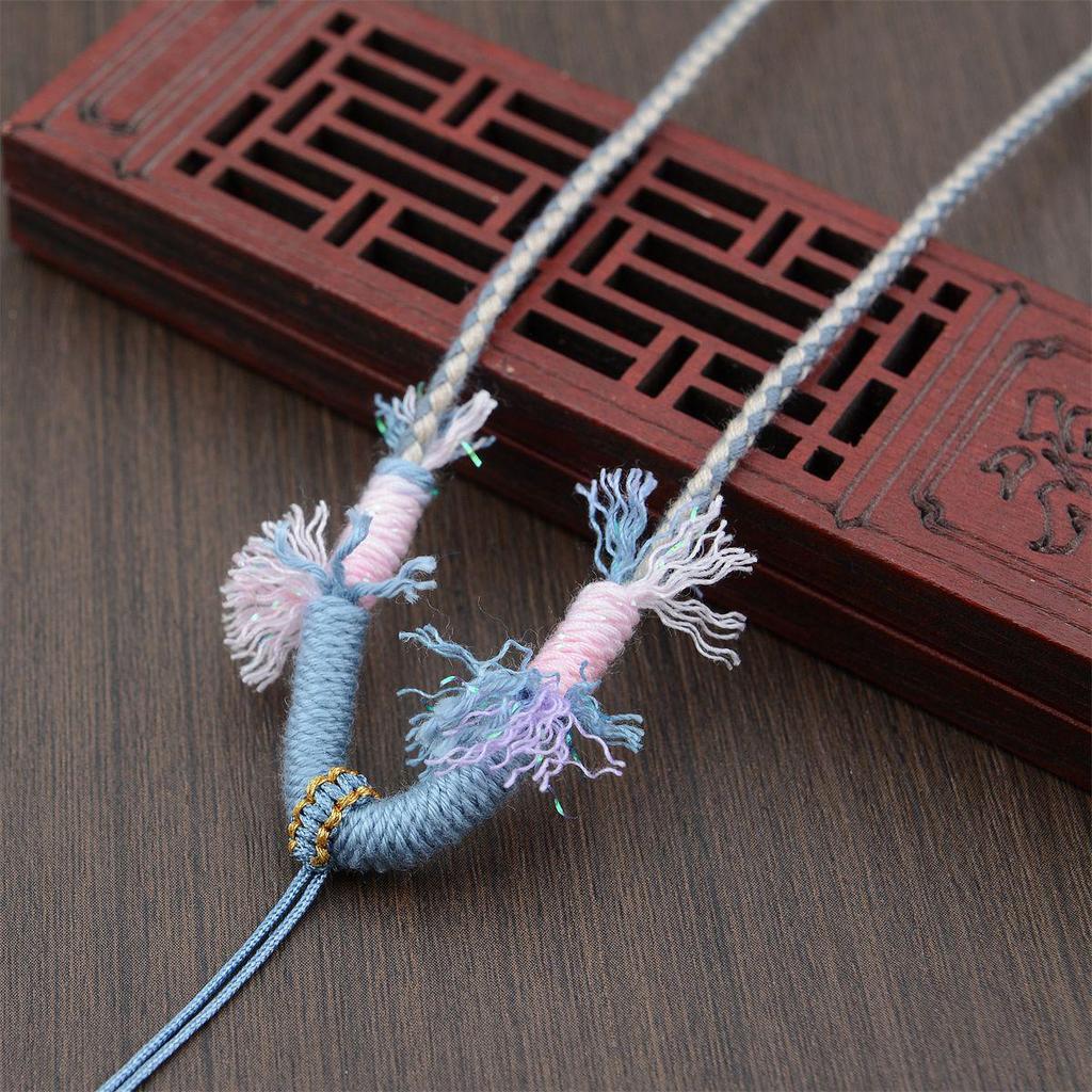 Hetian Jade Beeswax Tangka Rope Necklace with Multi-Treasure Hand-Rubbed Cotton Thread Tassels - DIY Weaving Accessory.