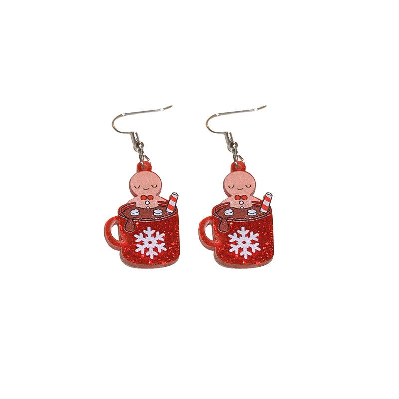 Silver Needle Christmas Snowflake & Santa Geometric Earrings - Fashionable Creative Design Jewelry