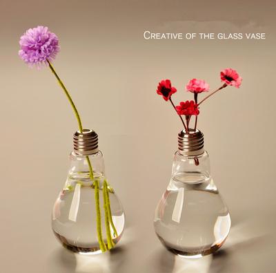 Home Decor Wedding Decoration Light Bulb Shaped Transparent Glass Vase Fashion Hydroponic Flower Vase Gift Home Desktop Ornament