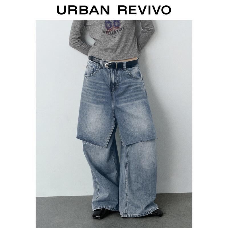 

UR 2025 Autumn Women s Denim Spliced Wide-Leg Cotton Jeans 26