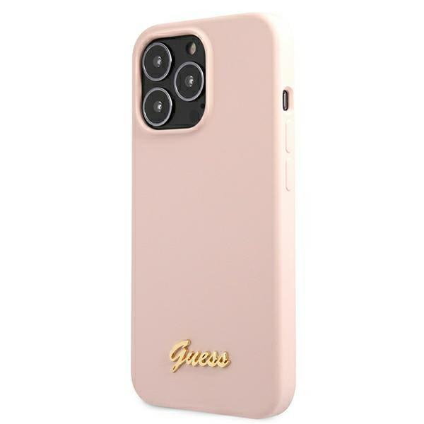 Guess Guhmp13Xlslmglp Iphone 13 Pro Max6,7 Jasnoróżowy/Light Pink Hardcase Silicone Script Gold Logo Magsafe