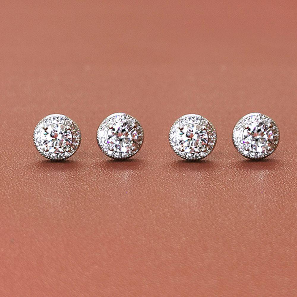 Retro Luxury Mini Hip Hop Silver Cool Round Ear Stud Korean Style Ear Stud Crystal Man Earrings