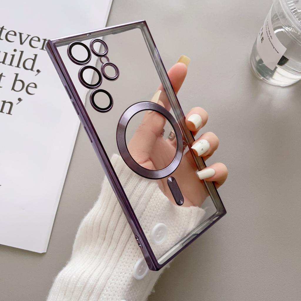 Suitable for Samsung S25ultra Phone Case A16 Transparent Magnetic Absorbing Galaxys23 Protective Case Full Pack Lens Anti Fall