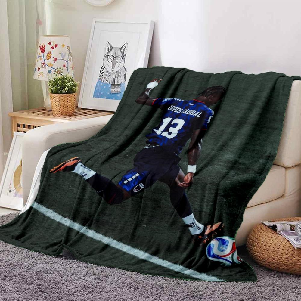Football Player Kick Action Print Flannel Blanket Green Stadium Background Soft Throw Blanket Soccer Fan Bedroom Sofa Decor