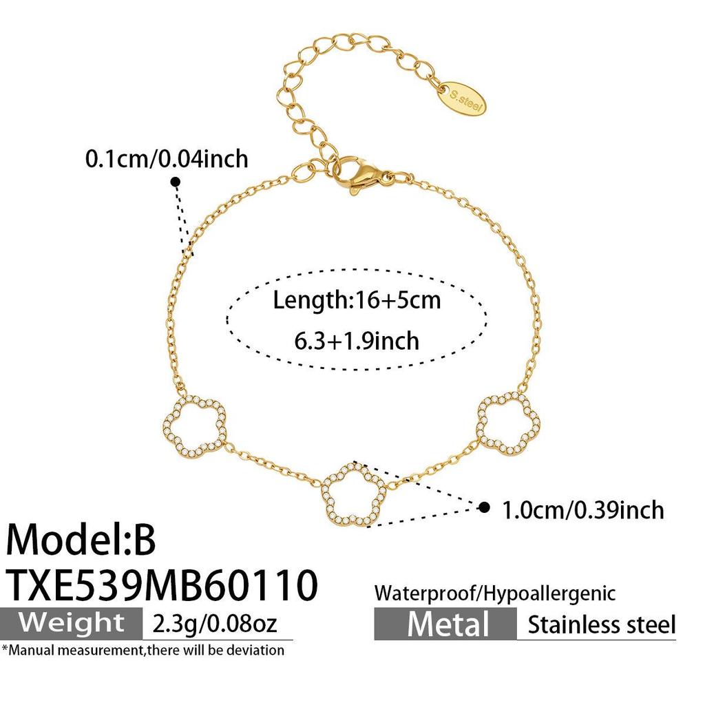 18k Gold Plated Stainless Steel Zirconia Flower Necklace & Bracelet Set with Natural Stone Beads - Light Luxury Jewelry.