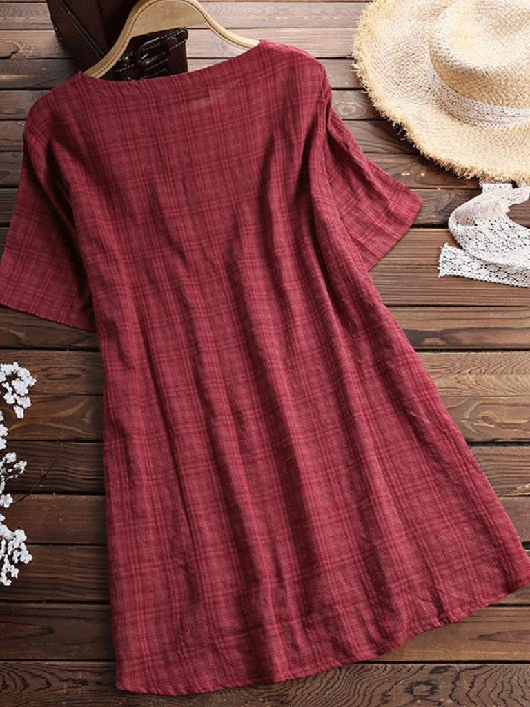 2025 Summer European and American Women's Plaid Button-Up Short Sleeve Shirt Dress