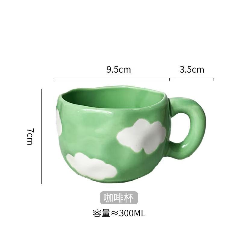300ML Korean Style Hand Pinched Irregular Ceramic mug Hand-painted Flower Heart Coffee Cup Breakfast Milk Afternoon tea cup Gift