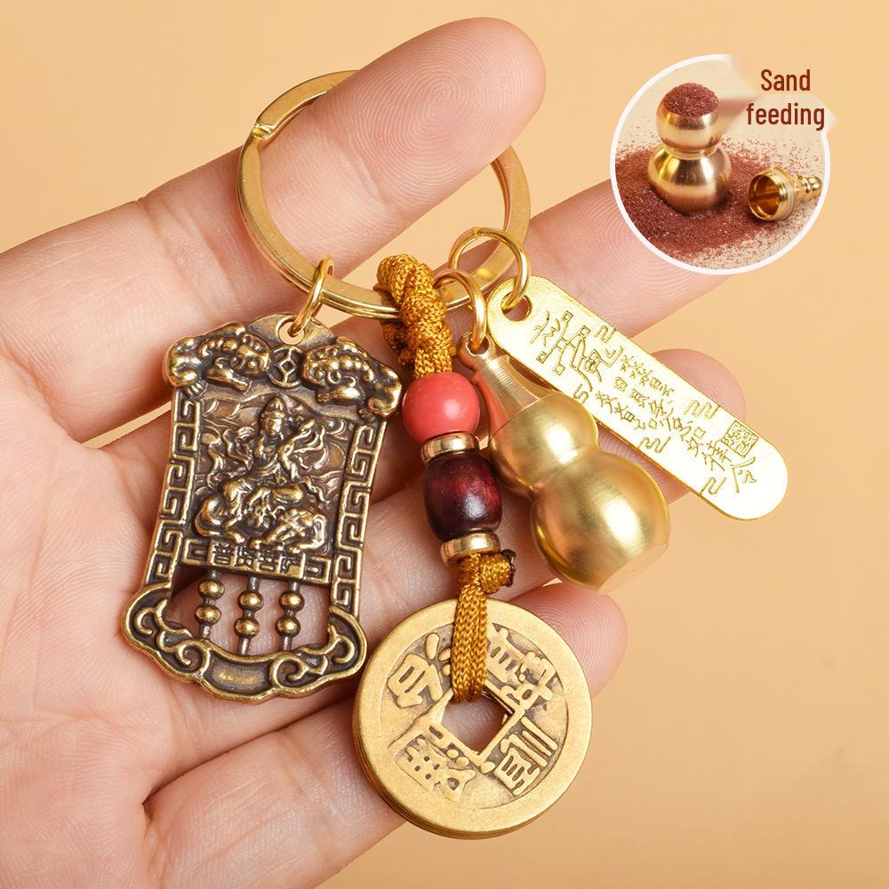 Zodiac Guardian God Abacus Keychain with Five Emperors Coins & Wealth Amulet